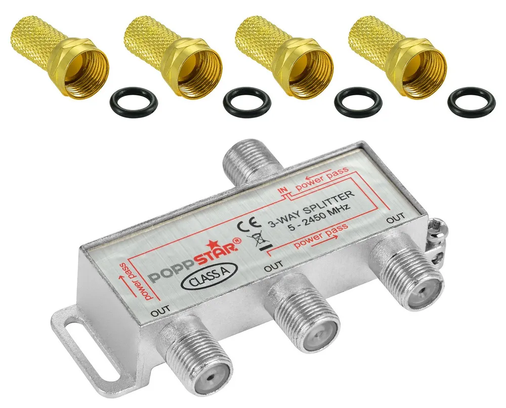 Poppstar Sat-Verteiler Splitter analog/digital SAT-Antenne (Umschalter 3-fach für TV Antenne Satellit Kabel Fernseher Radio LNB)