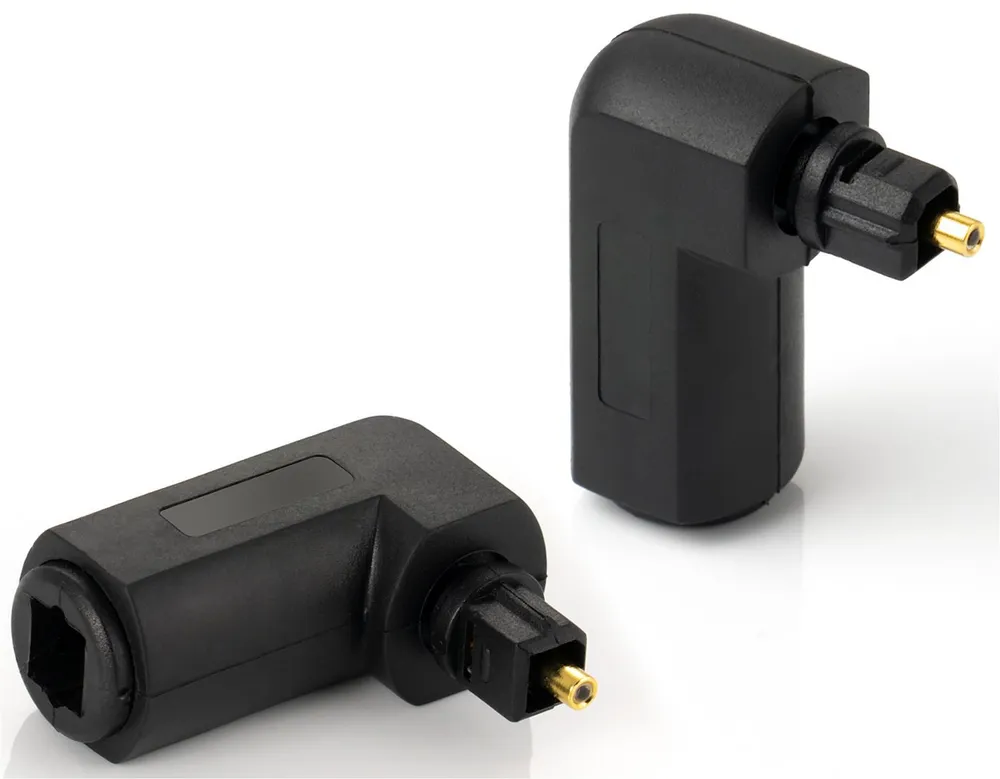 Poppstar Toslink Adapter 90° gewinkelt für Optisches Digital-Audiokabel Audio- & Video-Adapter Toslink Stecker zu Toslink Buchse, Winkelstecker für TOS Kabel, S/PDIF Kabel, 2 Stück
