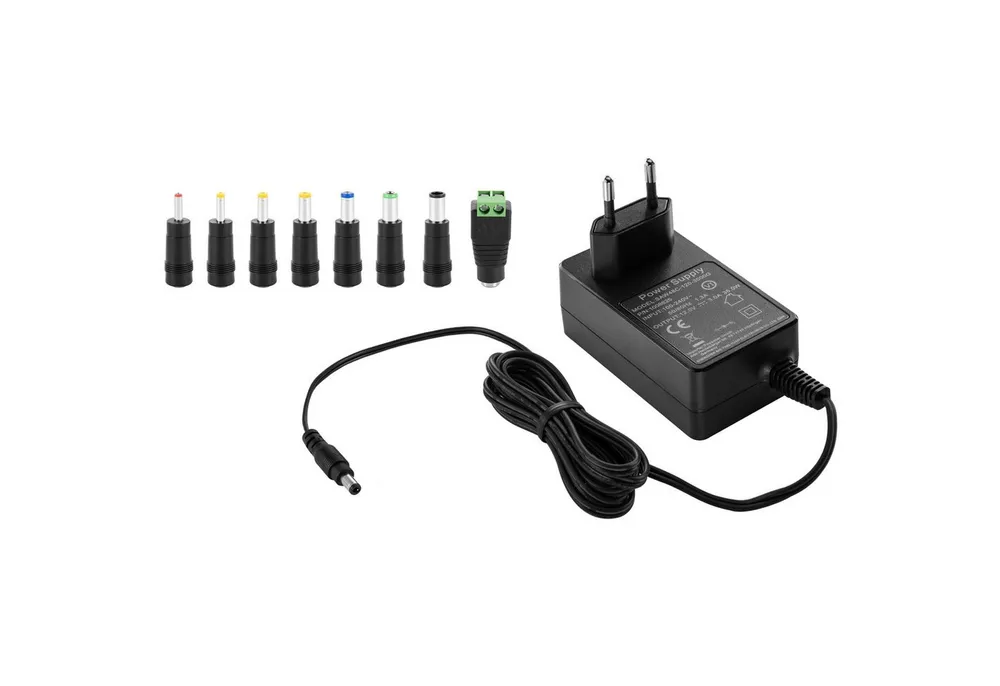 Poppstar Universal AC DC Netzteil, Steckernetzteil 12V 3A Universal-Netzteil (3000mA, 5,5/2,5mm Stromadapter mit 8er Hohlstecker Set, 150cm)