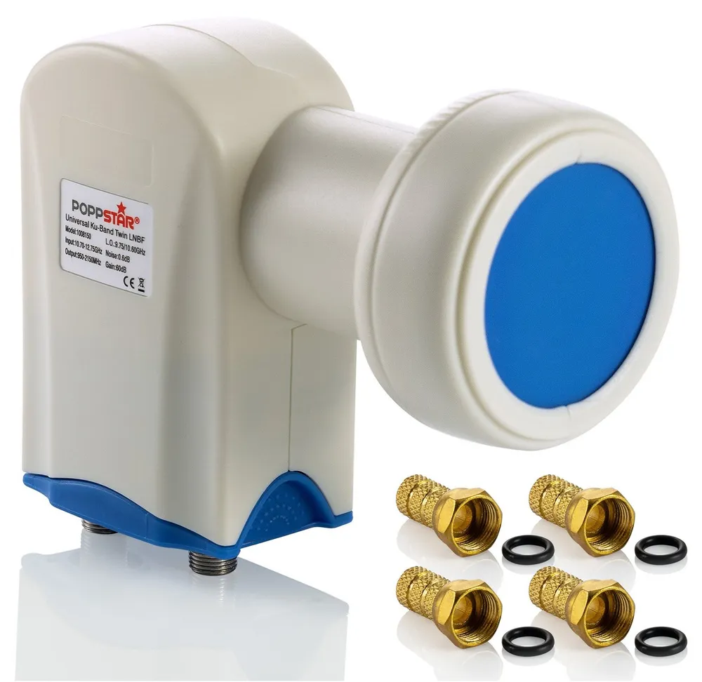 Poppstar Universal-Twin-LNB (Twin LNB 2-Fach mit 4x F-Stecker (digital, 4K, Full HD, 4k UHD, 3D TV)