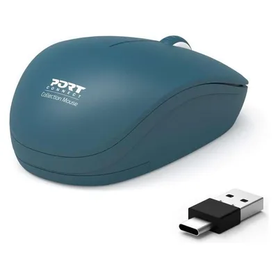 Maus Port Designs 900545 RF Wireless 1600 DPI Blau USB-A USB-C Kompakt