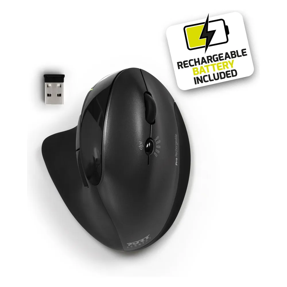 Maus Port Designs 900706-BT Wireless RF Bluetooth 1600DPI Schwarz Ergonomisch Wiederaufladbar
