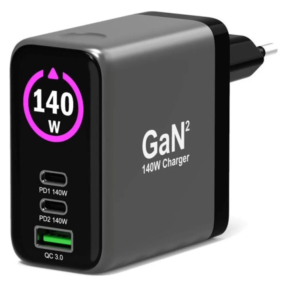 Netzladegerät Port Designs 902140PEU 140W GaN OLED USB-C 2m Kabel Schwarz