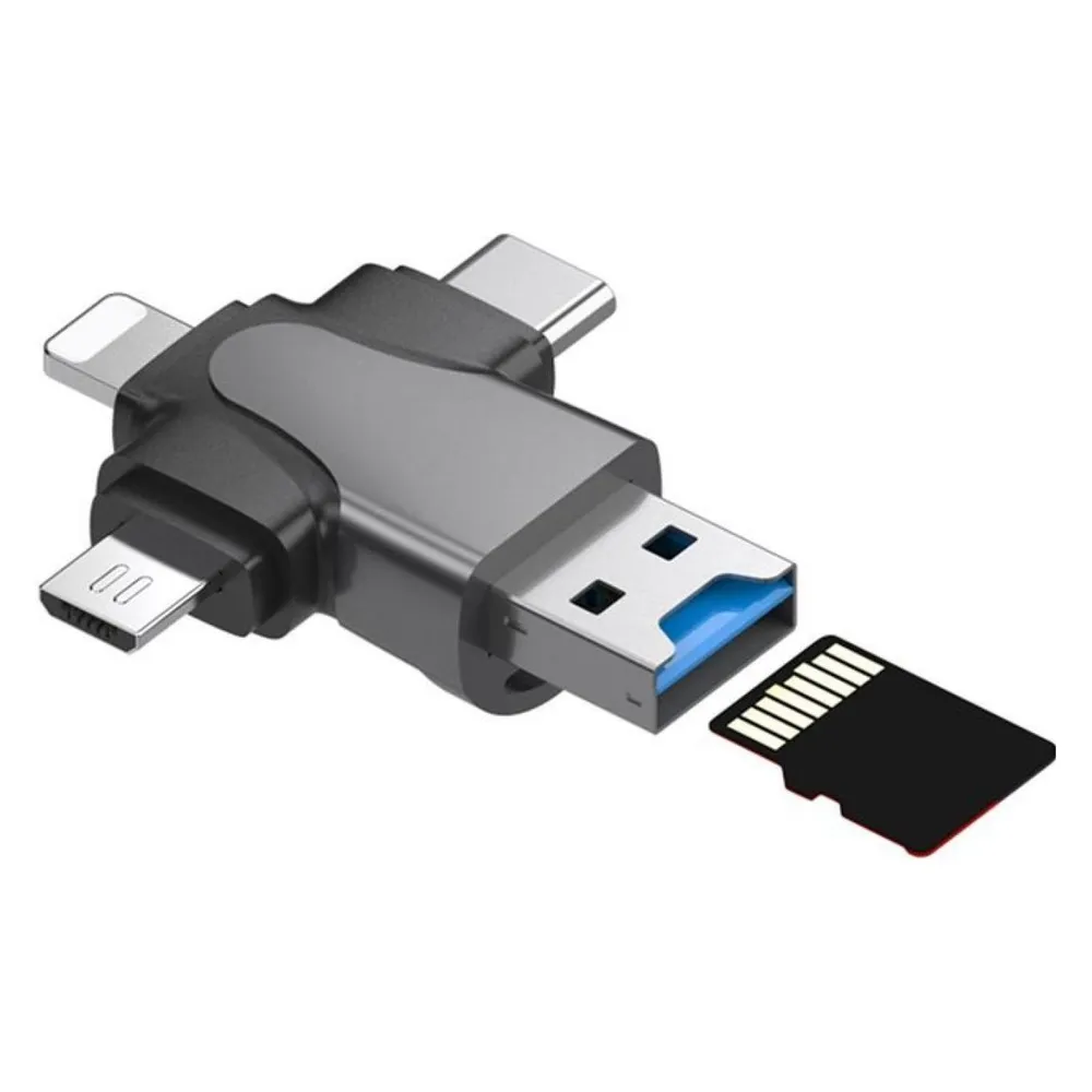 PowerGuard 4 in 1 USB-C Lightning MicroUSB & MicroSD Card Reader Adapter