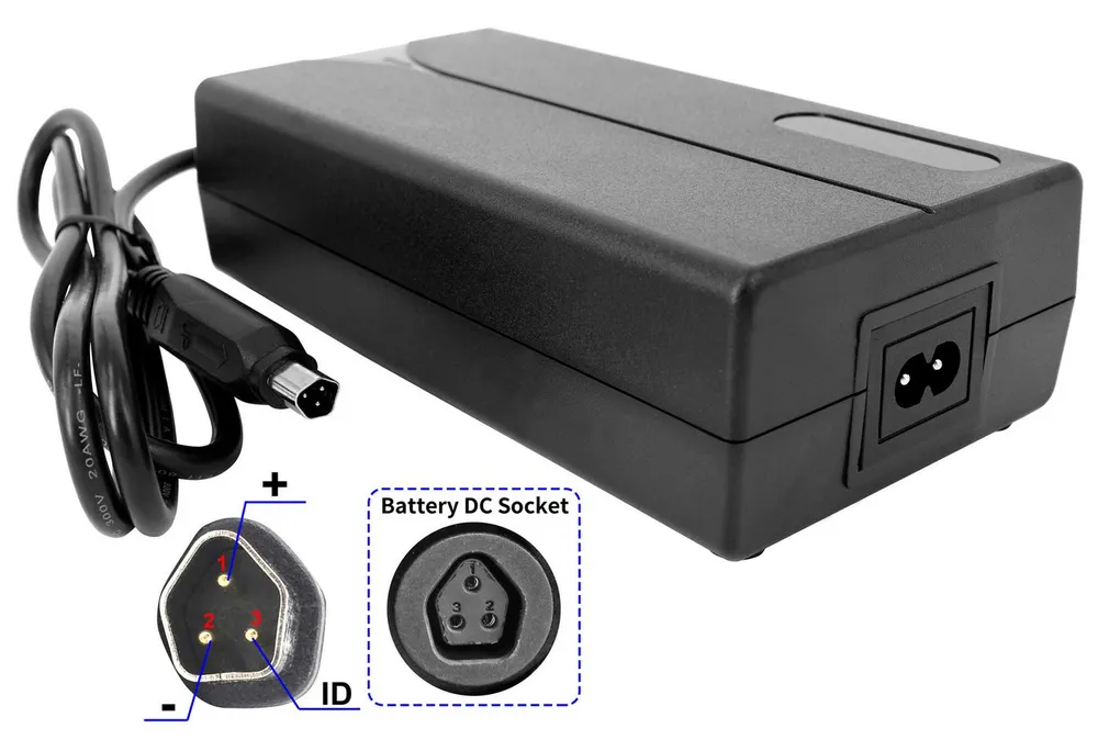 PowerSmart Batterie-Ladegerät (54.6V( 48V) 2A für Phylion JCEB480, Fischer Cortina Devron pedelec mit 3pin DZLM4820-N1)