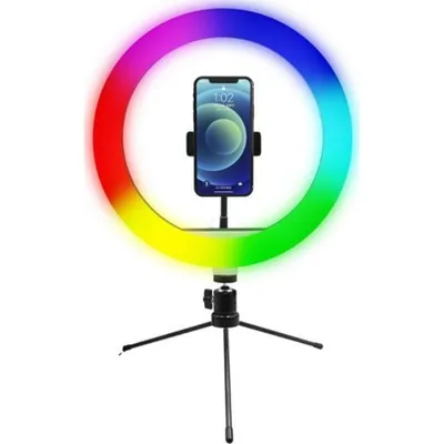 LED-Ringlicht RGB Powerton 25 cm mit Stativ und Halterung für Smartphone