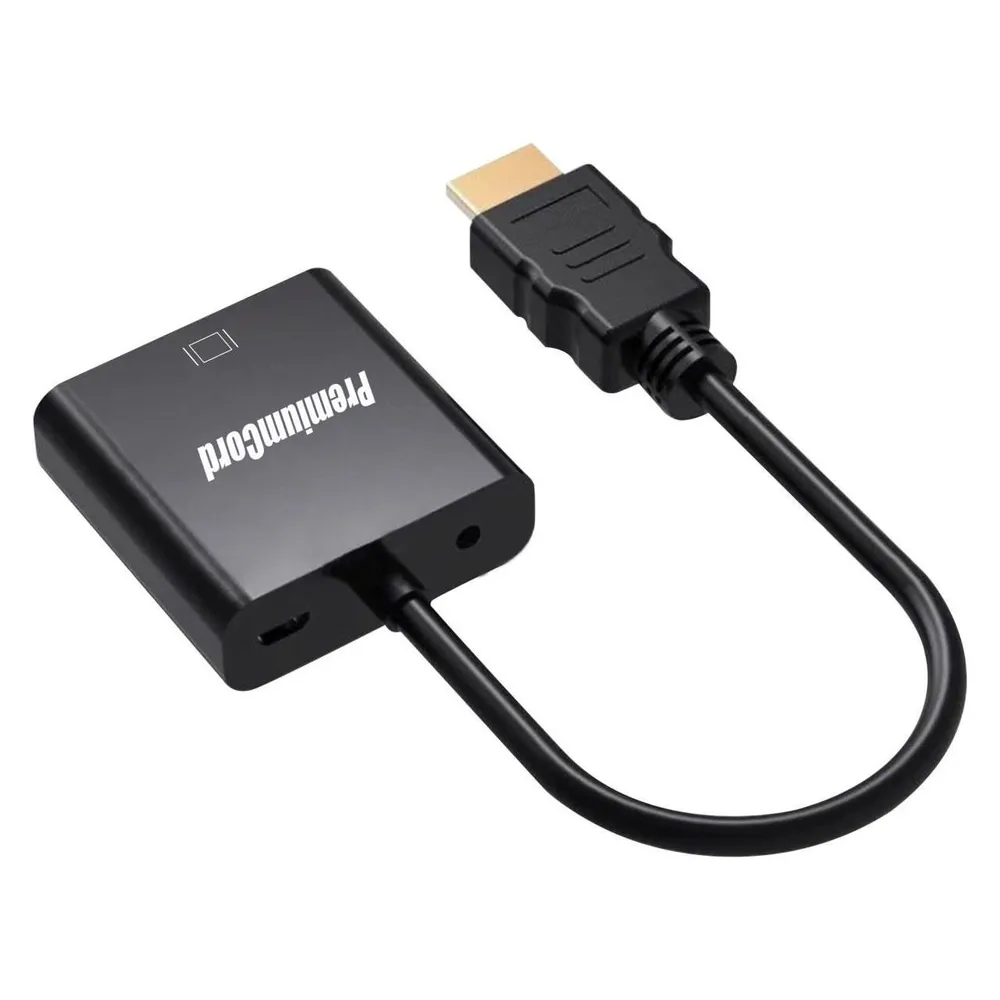 PremiumCord HDMI-zu-VGA-Konverter mit 3,5-mm-Stereo-Klinkenstecker, schwarz