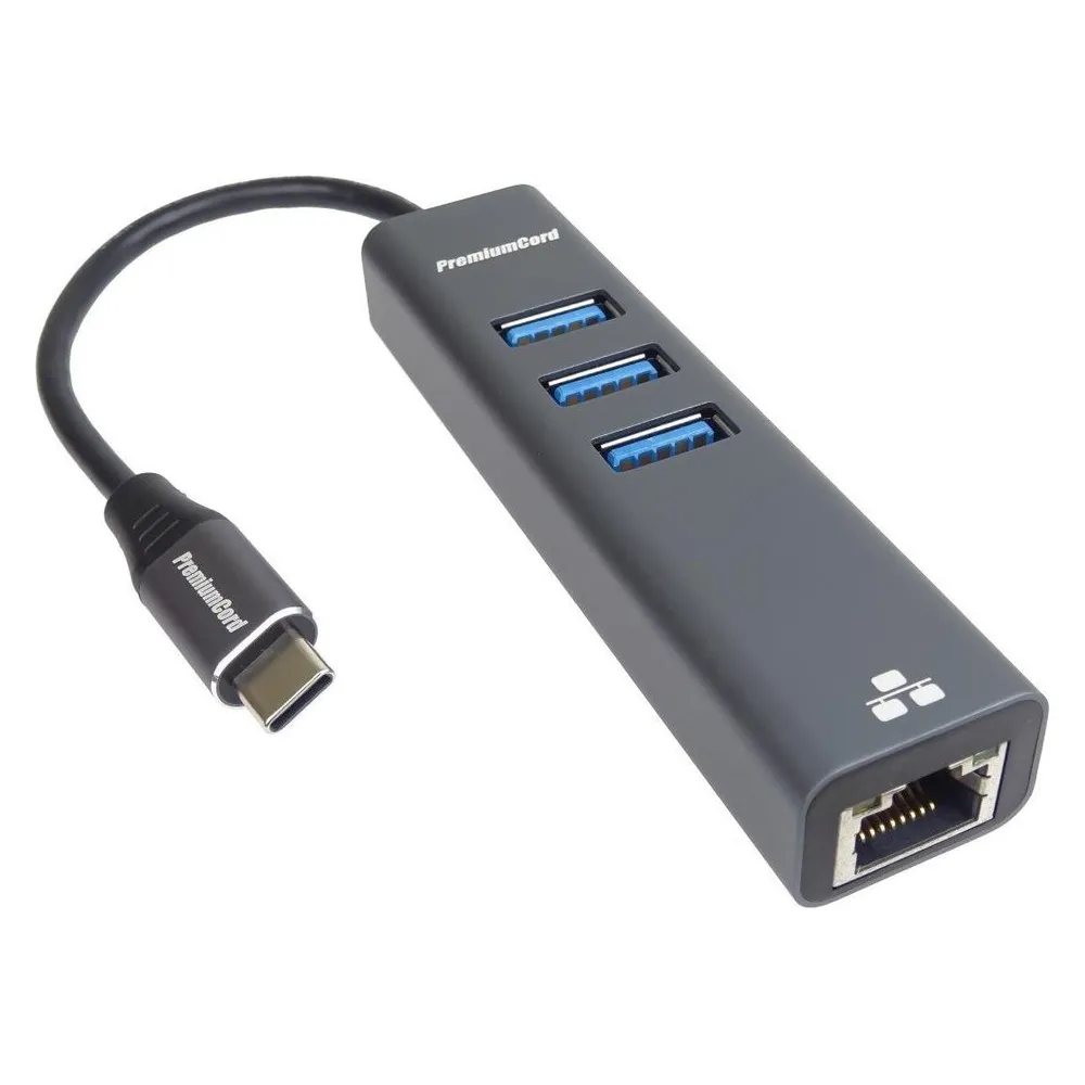 PremiumCord Adapter USB-C na Gigabit + 3x USB 3.0