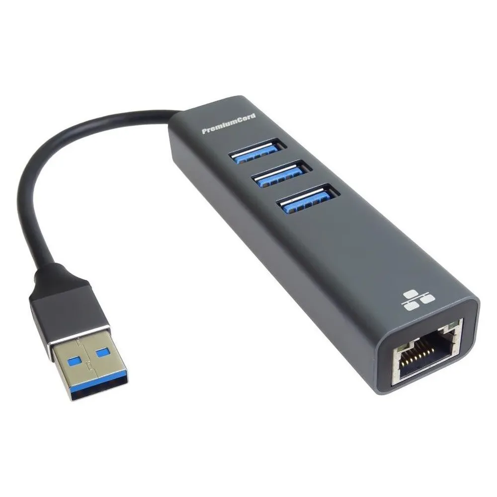 PremiumCord Adapter USB3.0 - RJ45 + 3x USB 3.0 (USB 3.0
