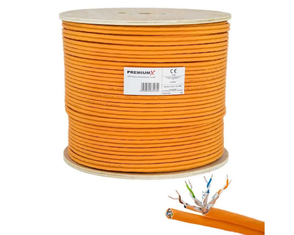 PremiumX 100m CAT 7 Netzwerkkabel Duplex LAN Kabel Ethernet Datenkabel Computer-Kabel