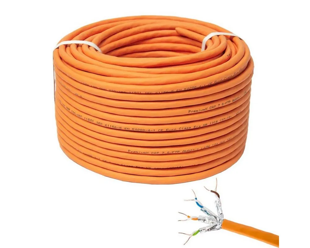 PremiumX 100m CAT 7 Netzwerkkabel Simplex LAN Kabel Ethernet Datenkabel Computer-Kabel