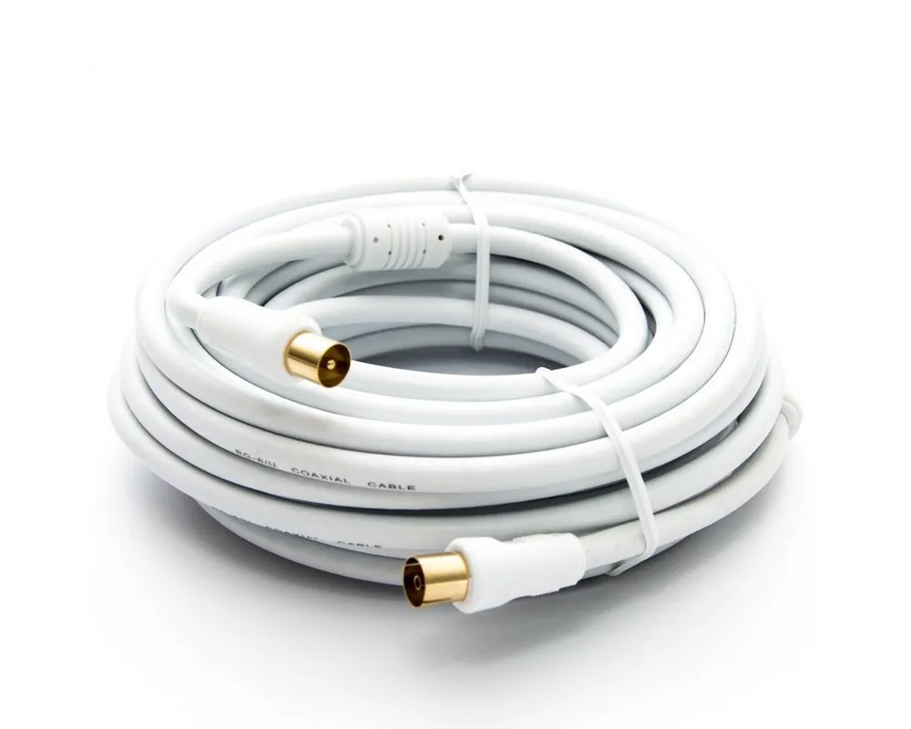 PremiumX 20m TV Antennenkabel IEC-Anschlusskabel mit Mantelstromfilter Weiß TV-Kabel