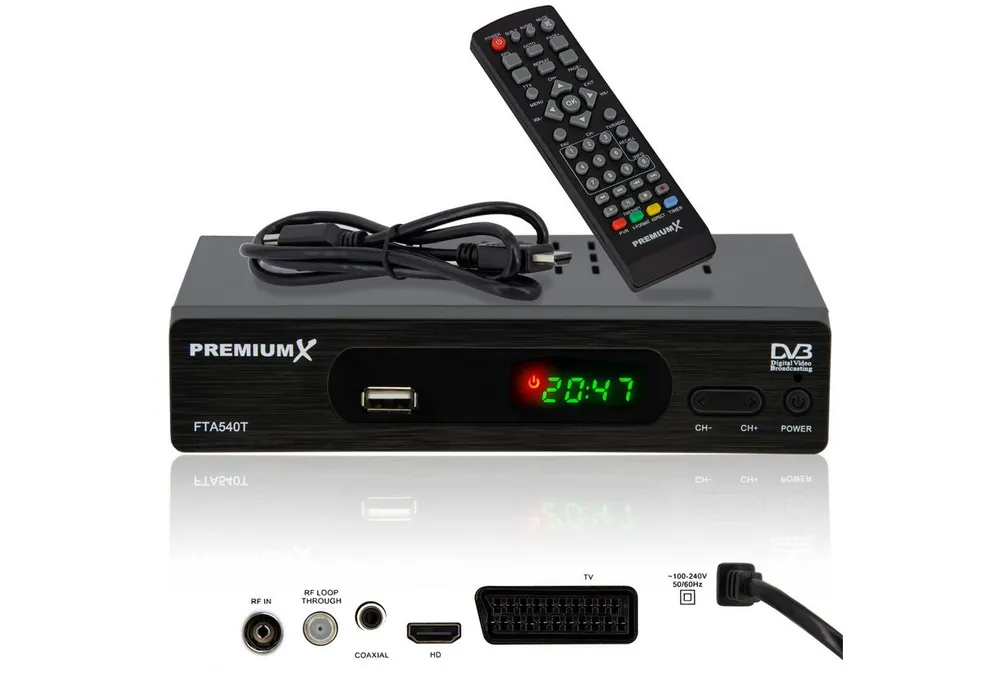 PremiumX FTA 540T FullHD Digital DVB-T2 Terrestrischer Receiver H.265 USB SCART DVB-T2 Receiver