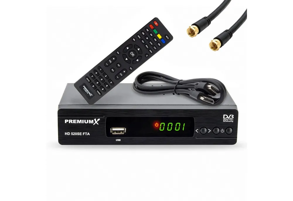 PremiumX HD 520SE-B FTA Digital SAT Receiver DVB-S2 HDMI SCART Antennenkabel SAT-Receiver