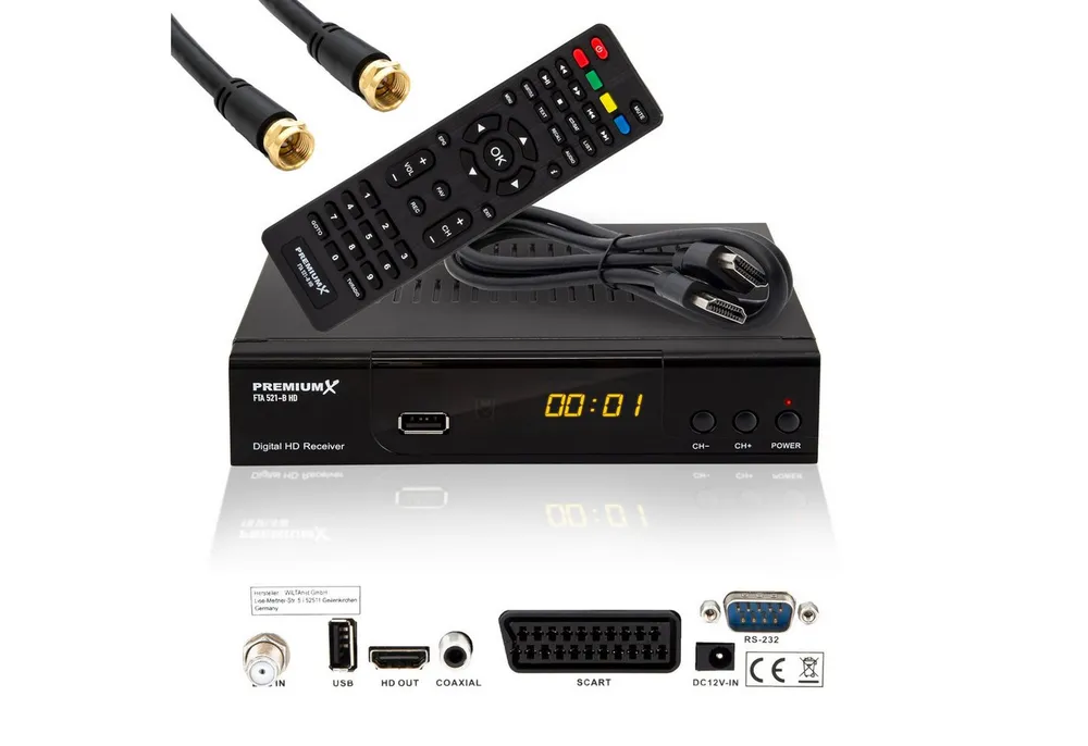 PremiumX HD 521 B FTA Digital SAT Receiver DVB-S2 FullHD HDMI SCART USB SAT-Receiver