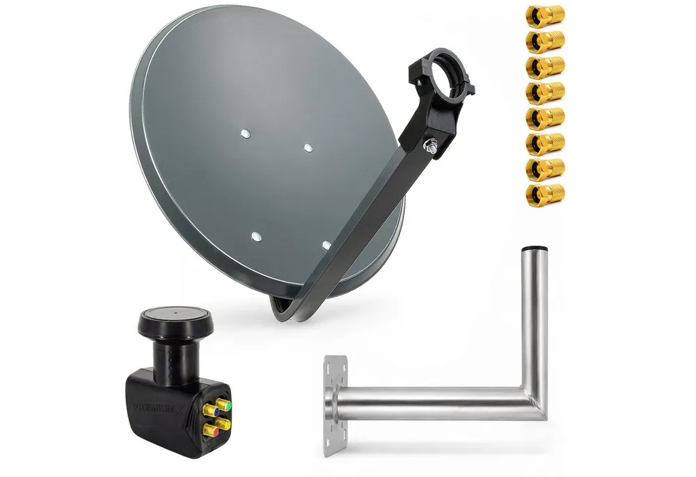 PremiumX SAT Anlage 80cm Antenne Quad LNB 8x F-Stecker Wandhalter 25cm SAT-Antenne