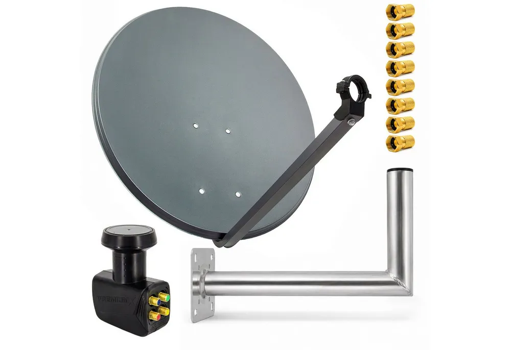 PremiumX SAT Anlage 80cm Antenne Quad LNB F-Stecker Wandhalter 45cm SAT-Antenne