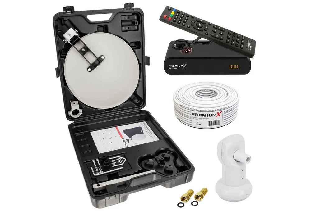 PremiumX SAT Anlage Satelliten TV Receiver LNB 10m Kabel F-Stecker im Koffer SAT-Antenne