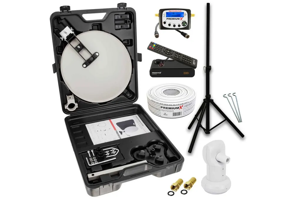 PremiumX SAT Anlage Stativ Receiver Sat-Finder Single LNB 10m Kabel Koffer SAT-Antenne