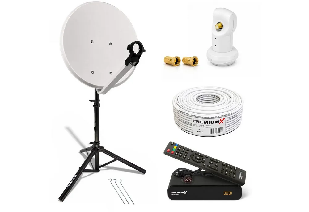 PremiumX Satelliten-Komplettanlage 80cm Alu LNB Kabel Stativ Sat-Receiver SAT-Antenne