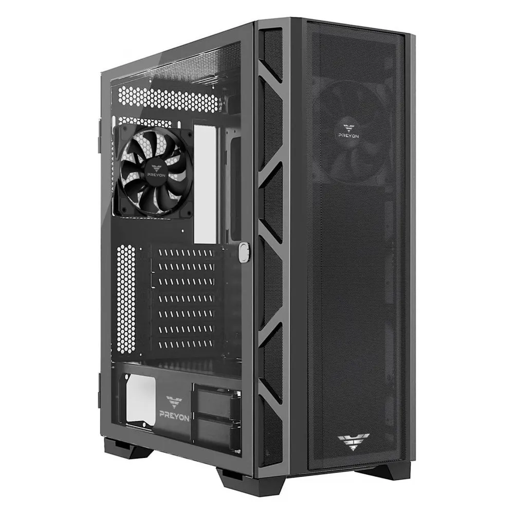 PC-Gehäuse Preyon Nest Meshy ATX Gehärtetes Glas Mesh Schwarz mit GPU-Halter