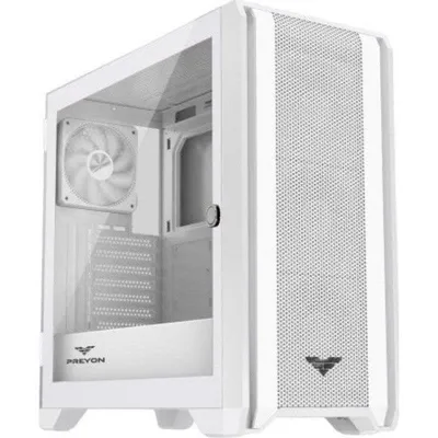 Caja PC Preyon Nest Windy ATX Weiß Glas Temperiert ARGB 4 Lüfter PWM USB-C