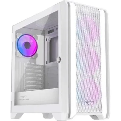 PREYON Nest Windy+ Weißes PC-Gehäuse mit 4 ARGB-Lüftern, USB-C-Mesh-Anschluss und Seitenwand aus gehärtetem Glas