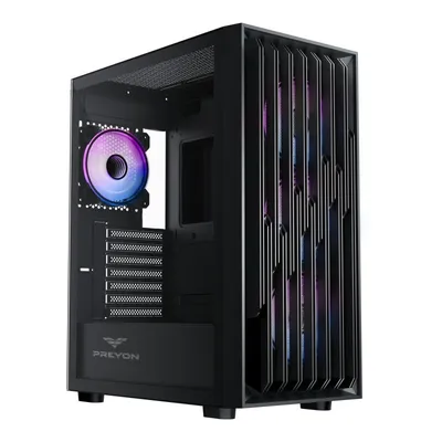 PC-Gehäuse Preyon Nest Quarry E-ATX/ATX/Micro-ATX/Mini-ITX Gehärtetes Glas Mid Tower Schwarz ARGB mit Fenster