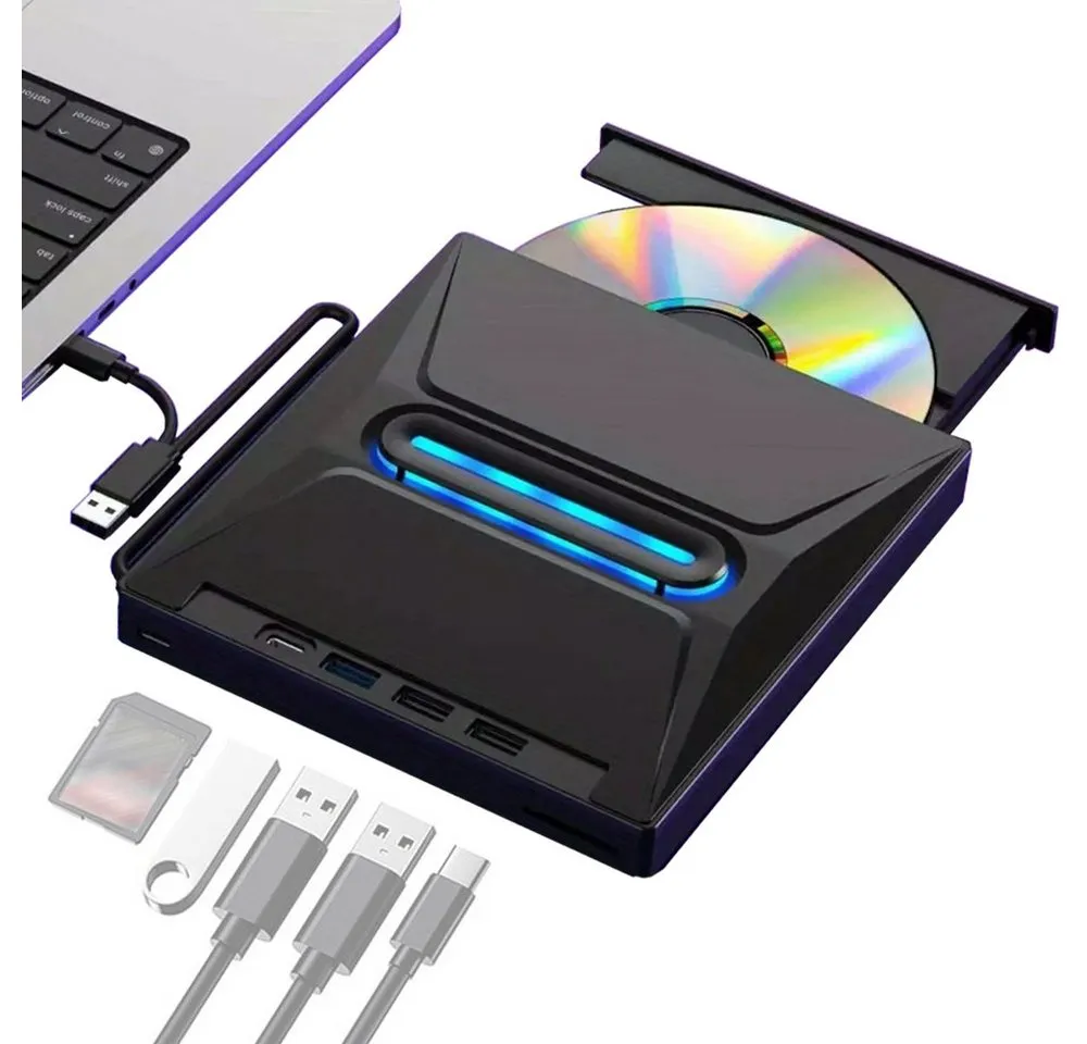 PRIISF Laptop-Dockingstation Externes CD DVD RW Laufwerk Brenner SD Kartenleser USB3.0 Port Adapter, (Typ-C 5in1 Slim External CD/DVD ROM Rewriter Writer Reader Portable, DVD 8x/CD 24x, externe), for PC Laptop Desktop MacBook Mac Windows 7/8.1/10 Linux OS Apple
