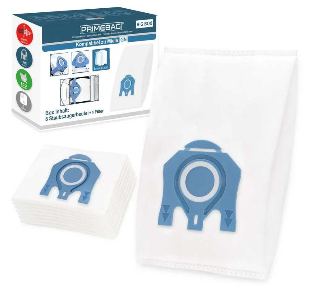 PRIMEBAG Staubsaugerbeutel 8 Vliesbeutel für Miele S8340 und GN 3D Efficiency kompatibel