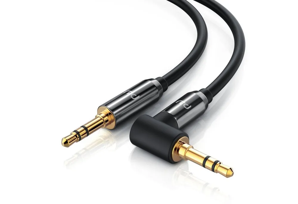 Primewire Audio-Kabel, AUX, 3,5-mm-Klinke (200 cm), HiFi Klinkenkabel Verbindungskabel 90° gewinkelt für Audiogeräte, 2m