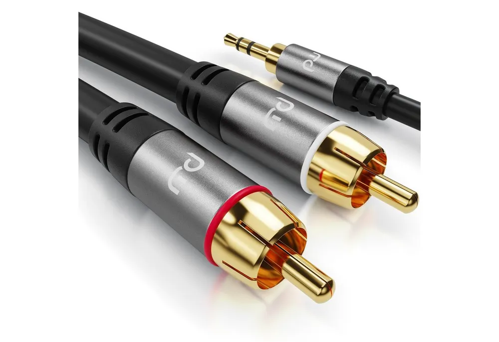 Primewire Audio-Kabel, RCA, AUX, Cinch, 3,5-mm-Klinke (100 cm), Stereo HiFi Audio-Adapter mehrfach geschirmt - 1m