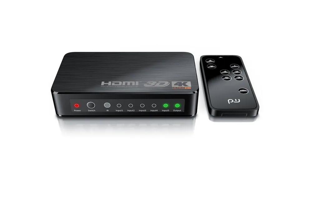 Primewire Audio / Video Matrix-Switch 5-Port Ultra HD 4K HDMI Umschalter mit Fernbedienung - 5x IN/1x OUT, Alu Verteiler HDMI 2.0b Ultra HD 4096x2160 3840x2160, HDR, 3D, 48 Bit
