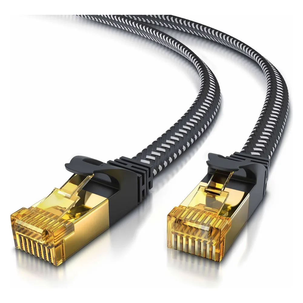 Primewire CAT 7 Netzwerkkabel Flach Baumwollmantel - LAN Patchkabel Datenkabel - Flachbandkabel - Verlegekabel (U/FTP, CAT6a, 15 m)