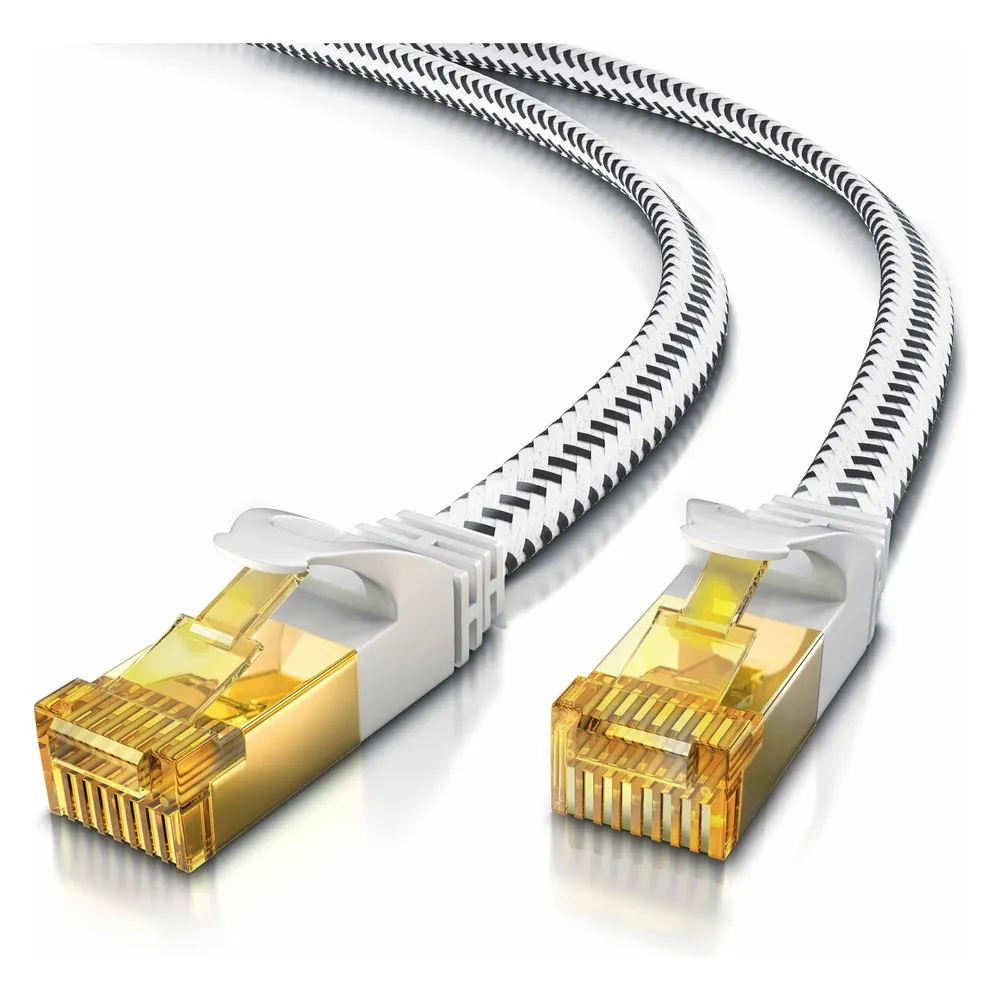 Primewire CAT 7 Netzwerkkabel Flach Baumwollmantel - LAN Patchkabel Datenkabel - Flachbandkabel - Verlegekabel (U/FTP, CAT7, 3 m)