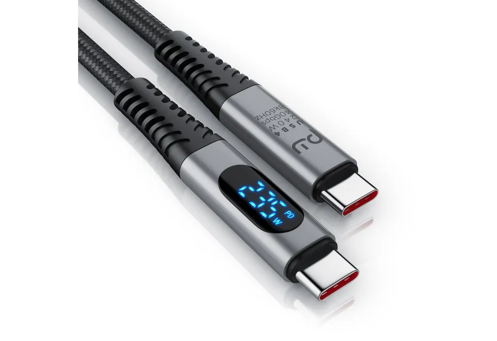 Primewire Gen 3x2-240 Watt Ladekabel / Datenkabel 40 Gbit/s mit Display, 1,5m USB-Kabel, USB-C, (150 cm), Thunderbolt 3 Kabel, USB 4 Typ C, 8k 60Hz, 4k 120 Hz