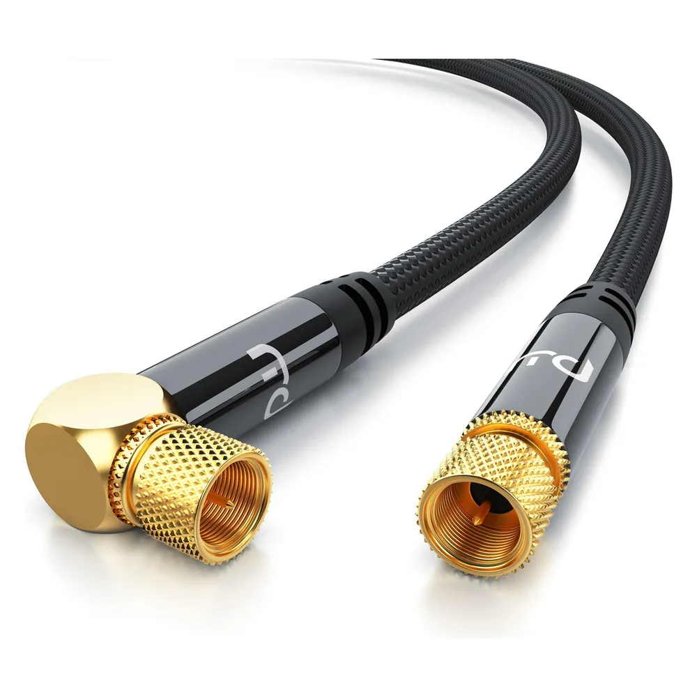 Primewire HDTV Satellitenkabel gewinkelt mit Stoffummantelung, SAT Kabel, 135dB 75 Ohm 4k, F Stecker, schwarz (135 dB, Antennenkabel)