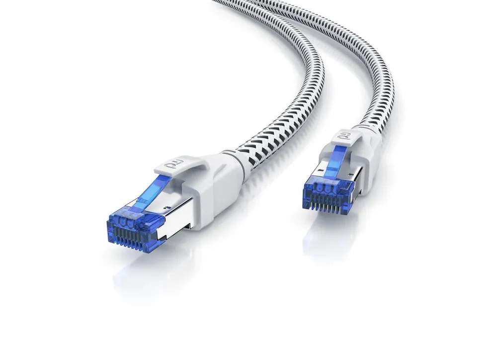 Primewire LAN-Kabel, CAT.8, RJ-45 (Ethernet) (200 cm), Patchkabel CAT 8, Baumwollummantelung, Netzwerkkabel 40 Gbit/s - 2m