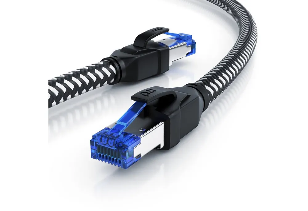 Primewire LAN-Kabel, CAT.8, RJ-45 (Ethernet) (100 cm), Patchkabel CAT 8, Baumwollummantelung, Netzwerkkabel 40 Gbit/s - 1m