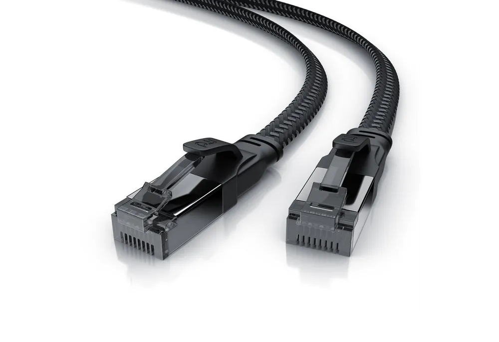 Primewire LAN-Kabel, CAT.8, RJ-45 (Ethernet) (50 cm), CAT 8.1 Netzwerkkabel Flach 40 Gbits, Baumwollmantel Patchkabel - 0,5m