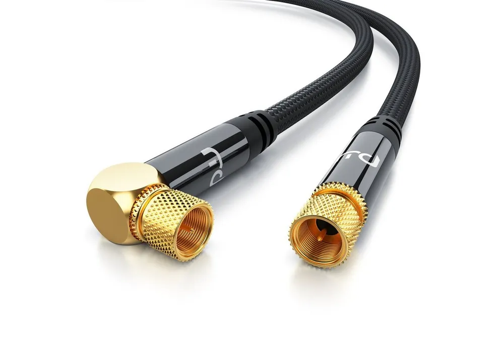 Primewire SAT-Kabel, Koaxial, F-Verbinder, Stecker (1000 cm), HDTV Satellitenkabel gewinkelt, 135Db 75 Ohm, Stoffummantelung - 10m