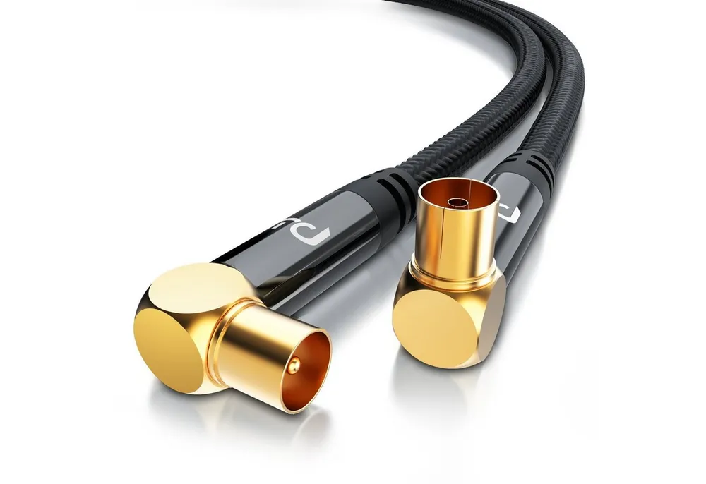 Primewire TV-Kabel, Koax, IEC Stecker, RF Buchse (200 cm), HDTV Antennenkabel gewinkelt, 2-fach Schirmung, 75 Ohm / 135 dB - 2m