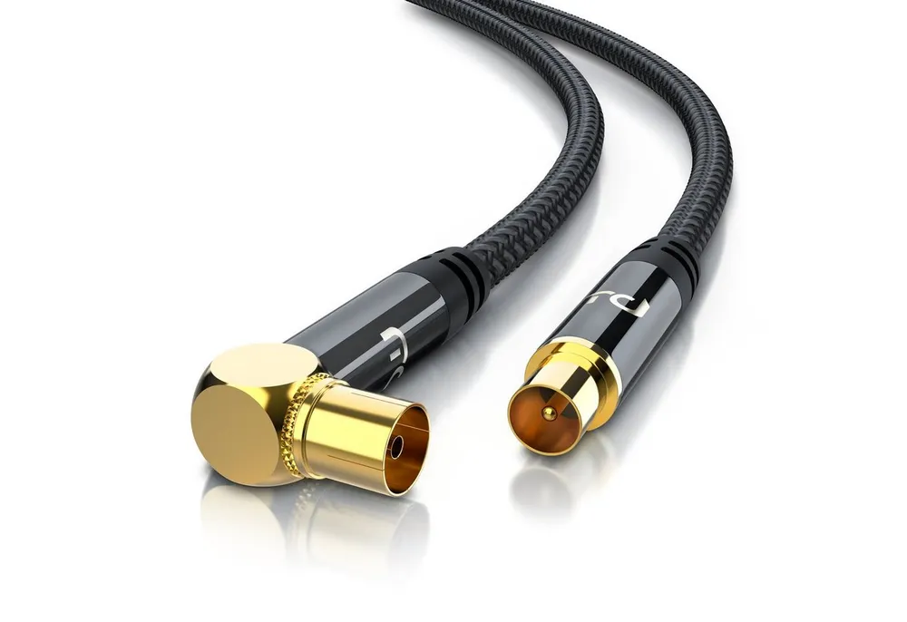Primewire TV-Kabel, Koaxial, IEC Stecker, RF Buchse (100 cm), Antennenkabel gewinkelt, Koaxialkabel 75 Ohm HDTV, Radio, DVB-T - 1m