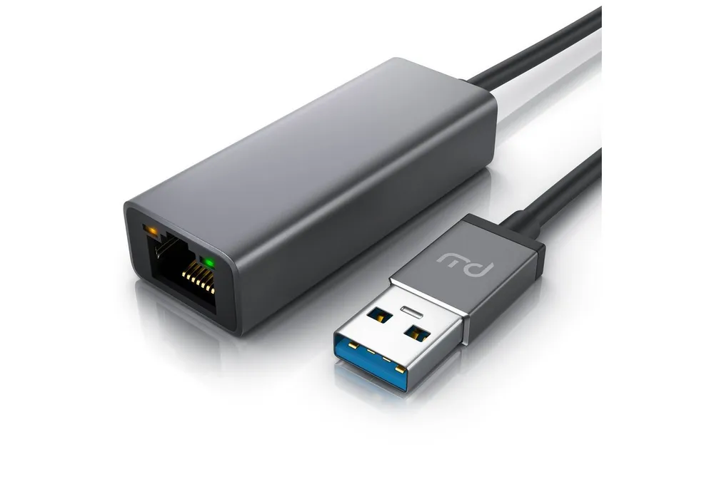 Primewire USB 3.2 Netzwerkadapter, extern Gigabit RJ45 Anschluss, Kabel 13,5 cm Netzwerk-Adapter USB Typ A zu RJ-45 (Ethernet), USB TYP A Stecker auf RJ45, bis zu 1000 Mbps/ 1000 Base-T, Alugehäuse