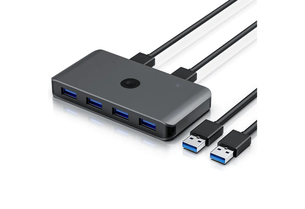 Primewire USB-Adapter USB Typ A zu 2x USB Typ A Stecker, 4x USB Typ A Buchse, USB 3.2 Gen1 KVM Switch Umschalter 5 Gbit/s inkl. 2x USB Kabel