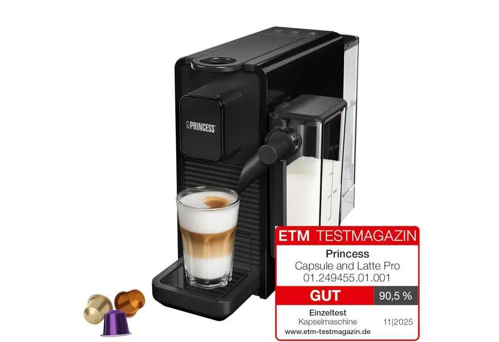PRINCESS Kapselmaschine 249455, Kompatibel mit Nespresso-Kapseln und ähnlichen Formaten, 20 bar