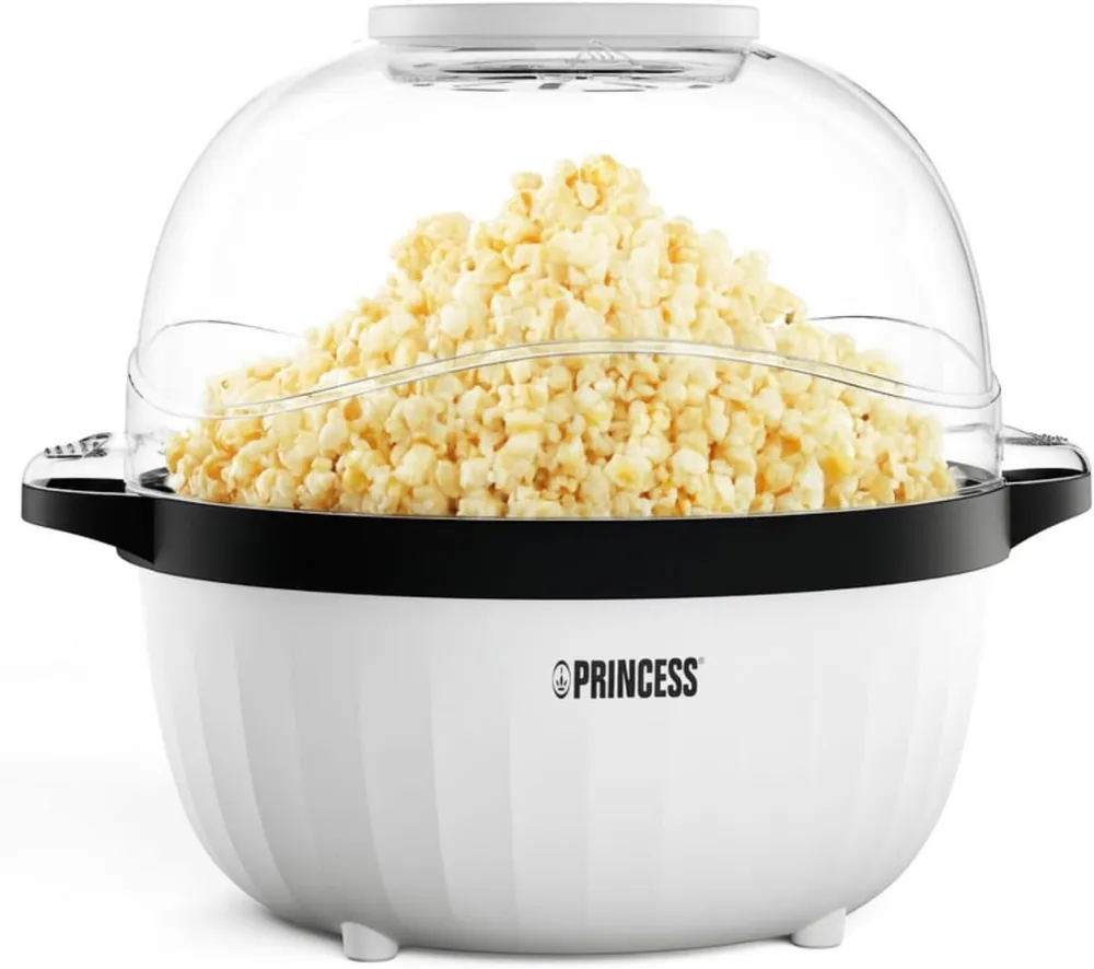 PRINCESS Popcornmaschine Princess 292980 Popcornmaker – Rührstab für effizientes Poppen – Leich, Transparenter Deckel - Servierschale
