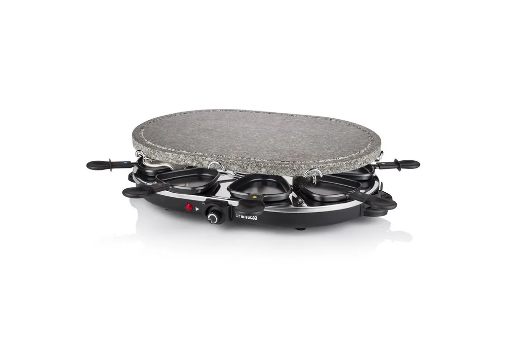 PRINCESS Raclette Princess 162720 Ovalsteingrill und Raclette-Set – 8 Personen, 8 Raclettepfännchen, 8 Personen, BPA und PFAS-frei