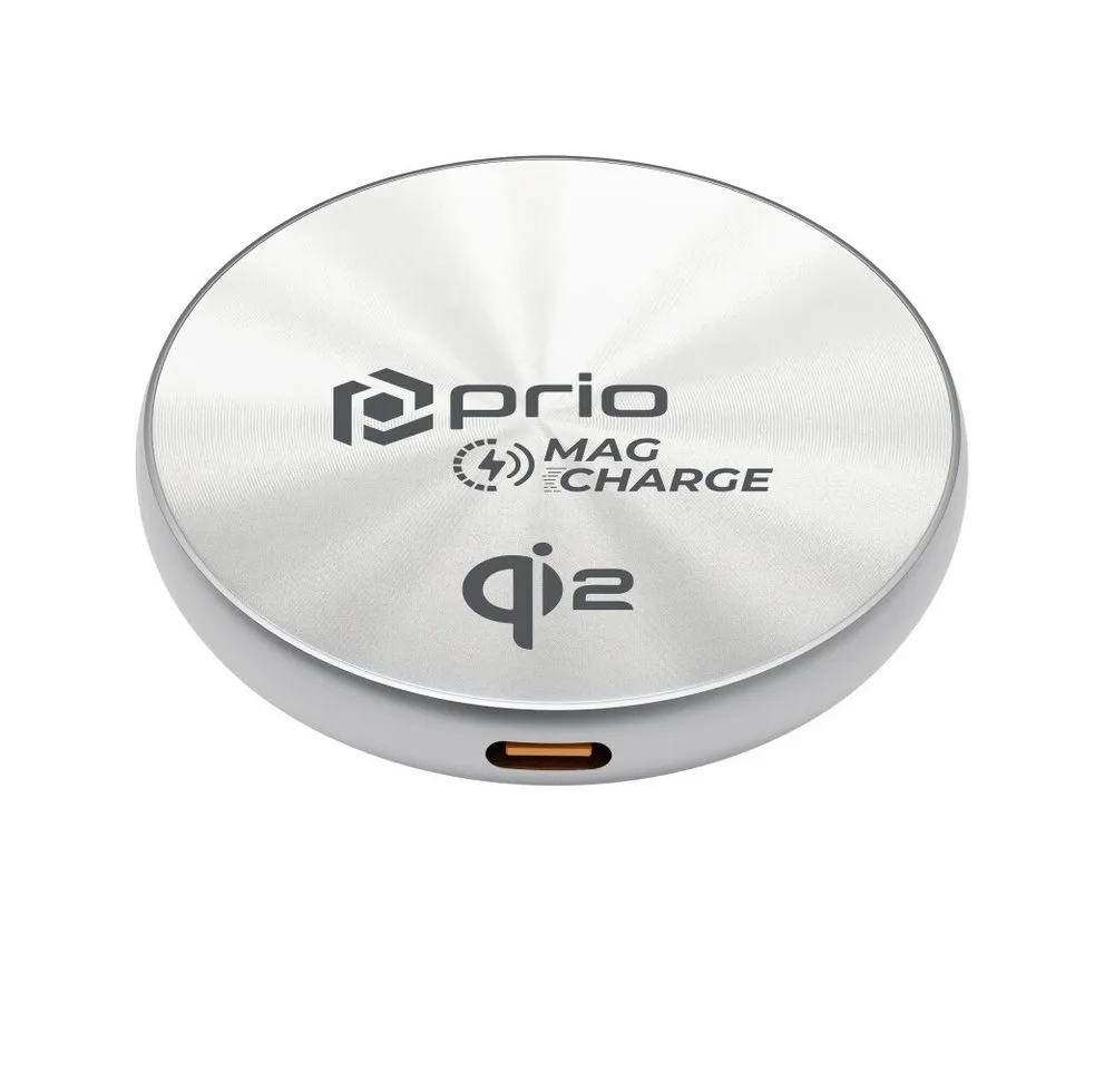 prio prio Magnetisches kabelloses Ladegerät MAG (USB C) silber Smartphone-Ladegerät (Kabelloses Ladegerät, 1-tlg)