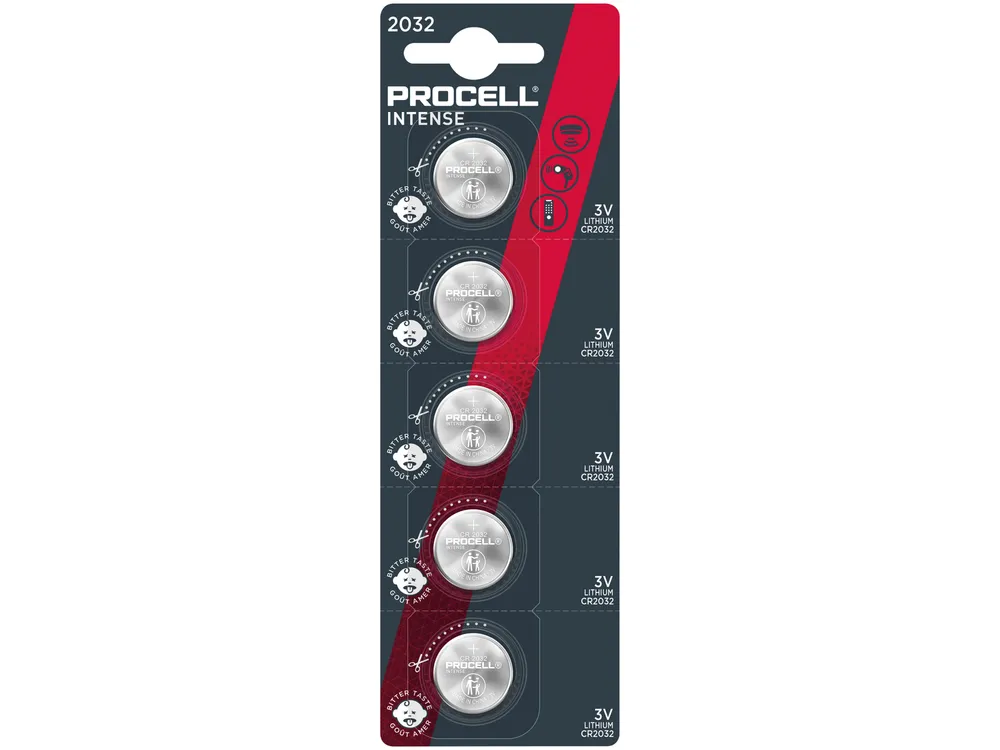 PROCELL Intense, CR 2032, 3V, Lithium Knopfzelle, 5 Stück